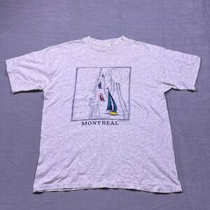 Vintage Cityscape Montreal Graphic T Shirt XL Mens Travel‎ Sailboat Map